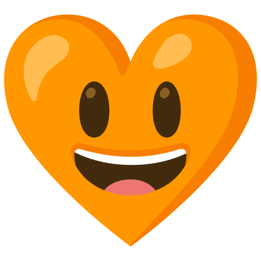 Orange heart and Grinning face with big eyes
