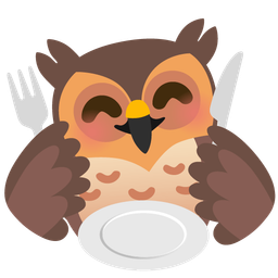 owl and fork and knife with plate