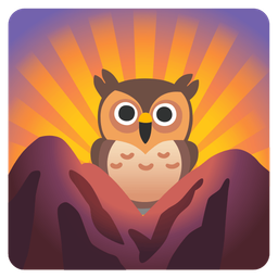 owl and sunrise over mountains