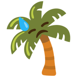 palm tree and downcast face with sweat