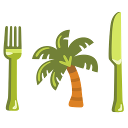 palm tree and fork and knife with plate