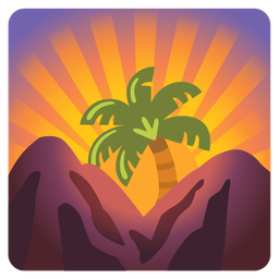 palm tree and sunrise over mountains