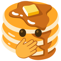 pancakes and face with open eyes and hand over mouth