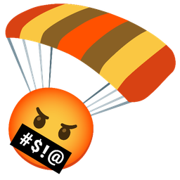 parachute and face with symbols on mouth