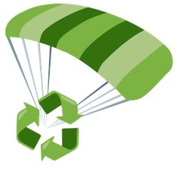 parachute and recycling symbol