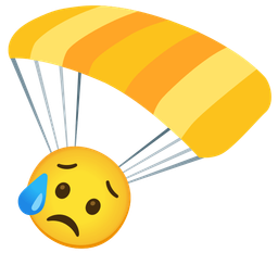 parachute and sad but relieved face
