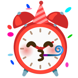 partying face and alarm clock
