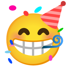 Partying face and Beaming face with smiling eyes