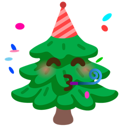 partying face and evergreen tree