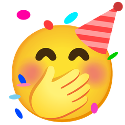 partying face and face with hand over mouth
