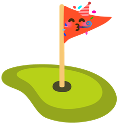 partying face and flag in hole