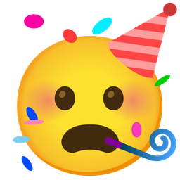 partying face and frowning face with open mouth