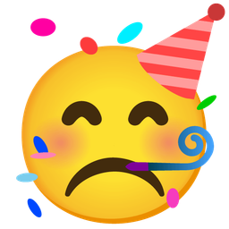 partying face and frowning face