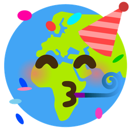 partying face and globe showing Europe-Africa