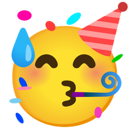 Partying face and Grinning face with sweat