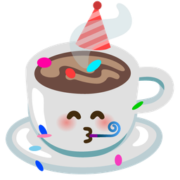 partying face and hot beverage