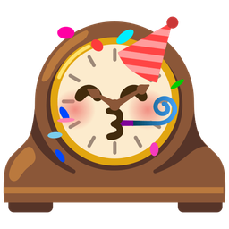 partying face and mantelpiece clock