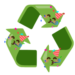 partying face and recycling symbol
