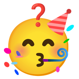 partying face and red question mark