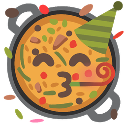 partying face and shallow pan of food