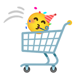 partying face and shopping cart