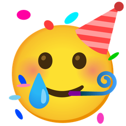 Partying face and Smiling face with tear