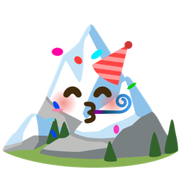 partying face and snow-capped mountain