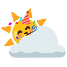 partying face and sun behind cloud