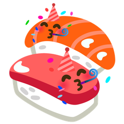 partying face and sushi