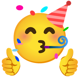 partying face and thumbs up