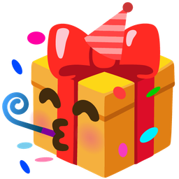 partying face and wrapped gift