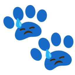 paw prints and downcast face with sweat