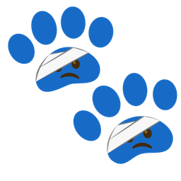 paw prints and face with head-bandage