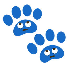 paw prints and face with rolling eyes