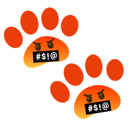 paw prints and face with symbols on mouth