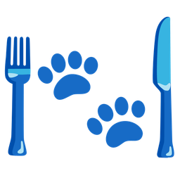 paw prints and fork and knife with plate