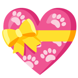 paw prints and heart with ribbon