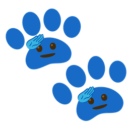 paw prints and saluting face