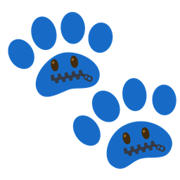 paw prints and zipper-mouth face