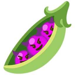 pea pod and smiling face with horns