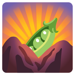 pea pod and sunrise over mountains