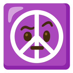 peace symbol and face with raised eyebrow