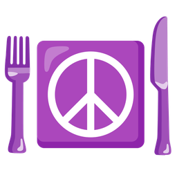 peace symbol and fork and knife with plate