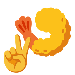 peace symbol and fried shrimp