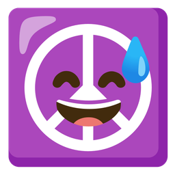 Peace symbol and Grinning face with sweat