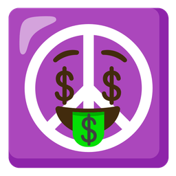 Peace symbol and Money-mouth face