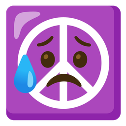 peace symbol and sad but relieved face