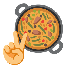 peace symbol and shallow pan of food