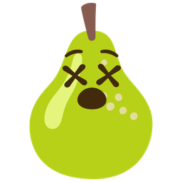 pear and face with crossed-out eyes