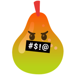 pear and face with symbols on mouth